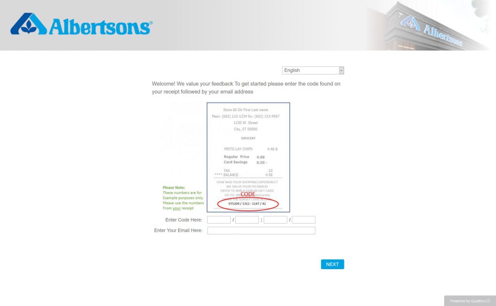 Albertsons online survey entry image