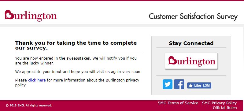 Burlington Customer Satisfaction Survey Rewards Image