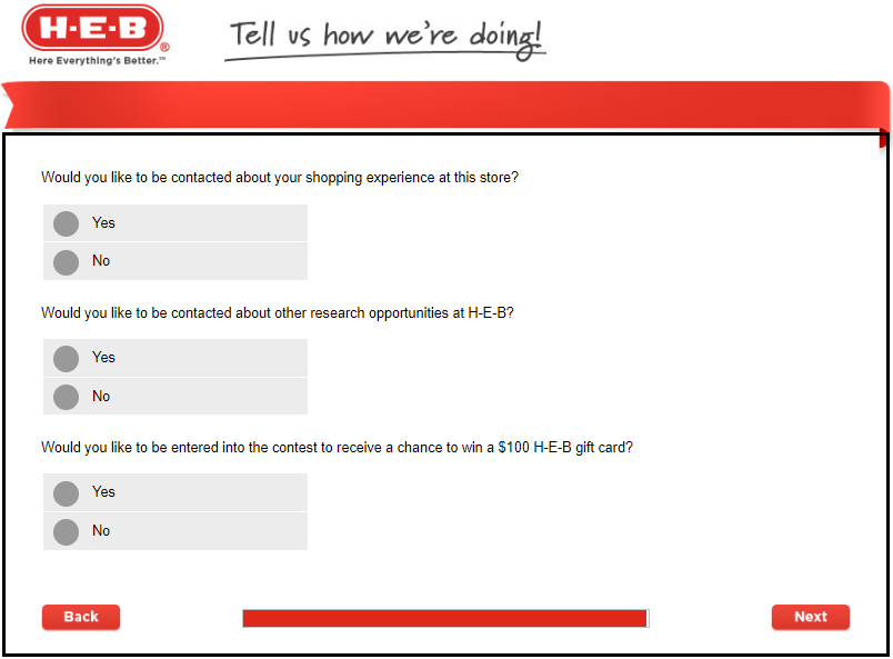 HEB feedback survey questions image