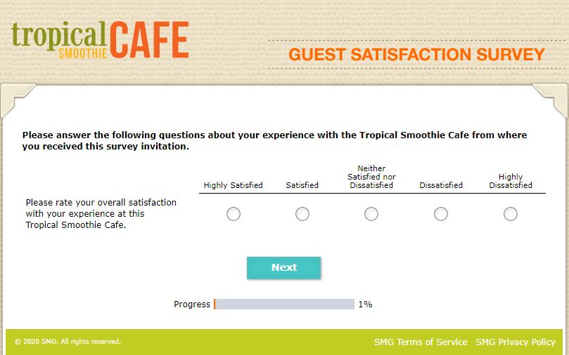 Tropical Smoothie Cafe Survey Questions Image