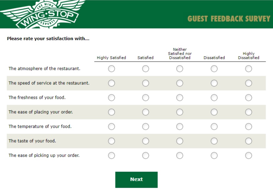 Wingstop Guest Feedback Survey Questions Image