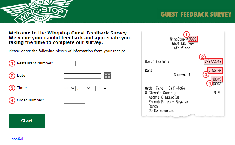 Wingstop Survey Page Image