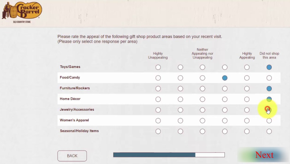Cracker Barrel online survey questions image