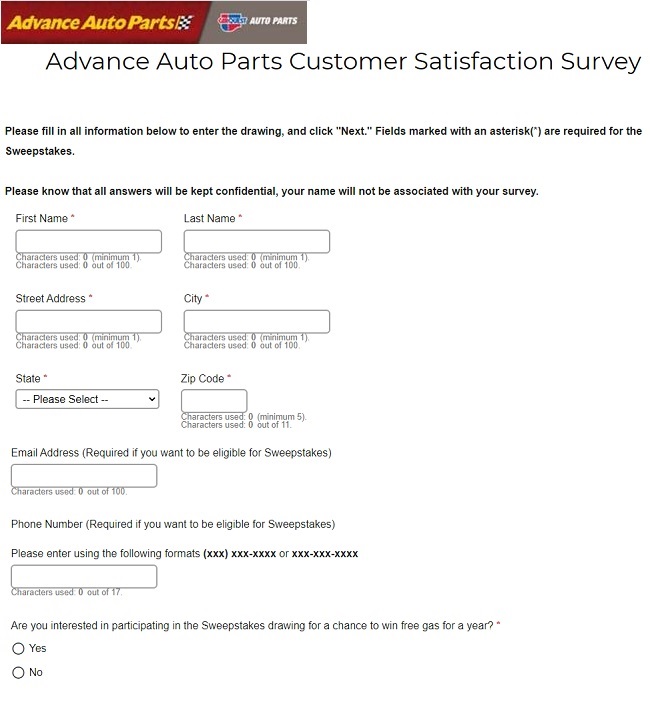 Advance Auto Parts Survey Sweepstakes Entry Image