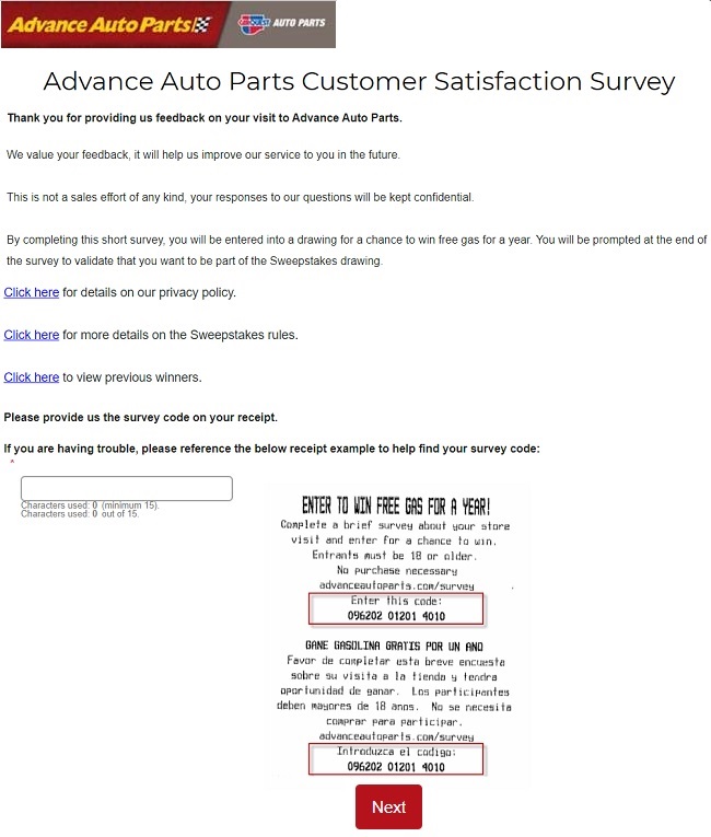 Advanceautoparts.com/Survey Page Image