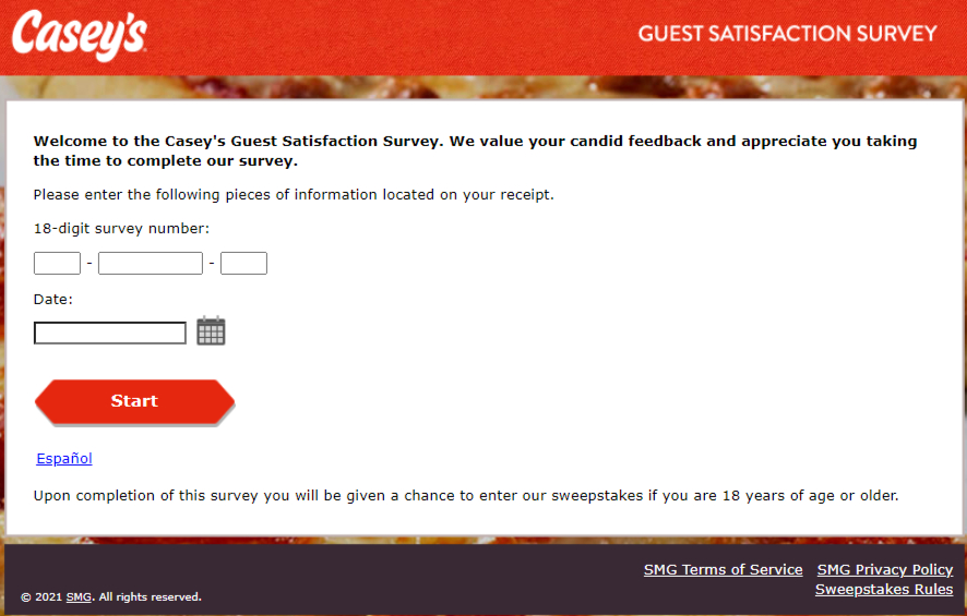 Casey's feedback survey page