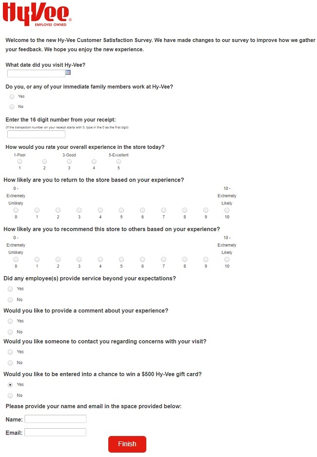 HyVee survey com questions Image