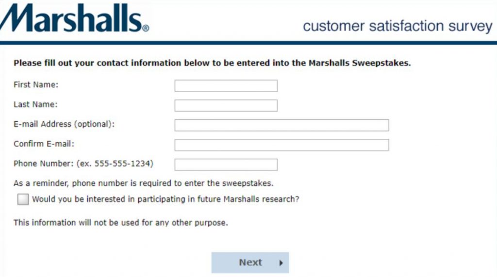 Marshalls store feedback contact information image