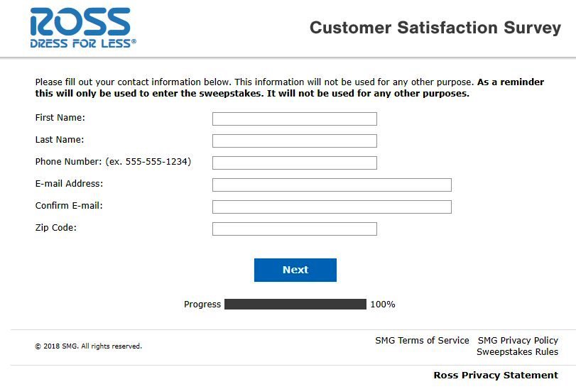 Ross Dress for Survey Contact Details Image