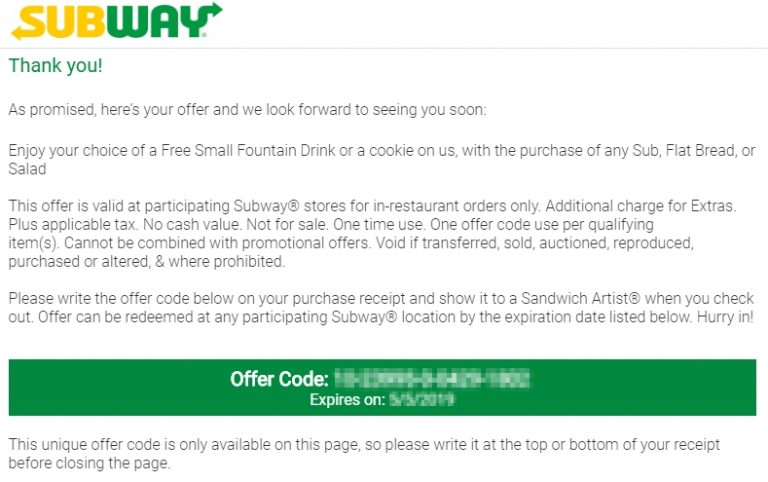 Subway Survey Offer Code Image