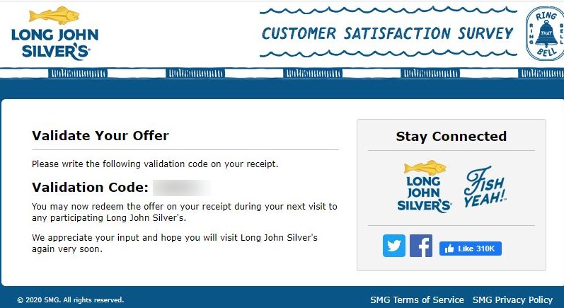 long john silvers customer satisfaction survey validation code image