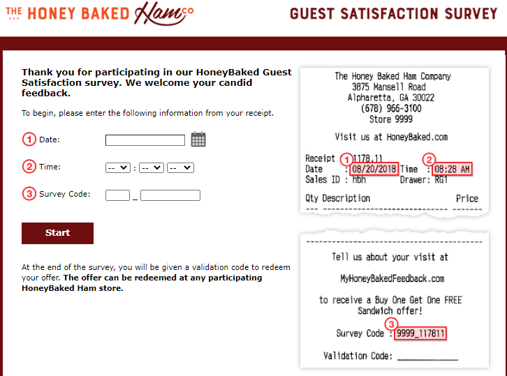 myhoneybakedfeedback survey page image