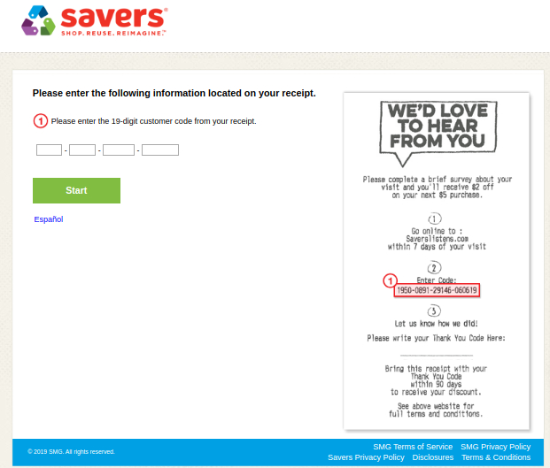 savers survey with receipt image