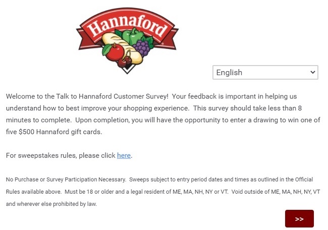 www.talktohannaford.com survey page image