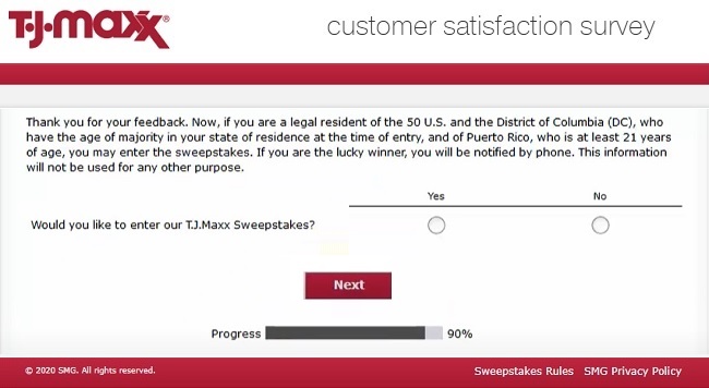 tjmaxx survey sweepstakes entry image