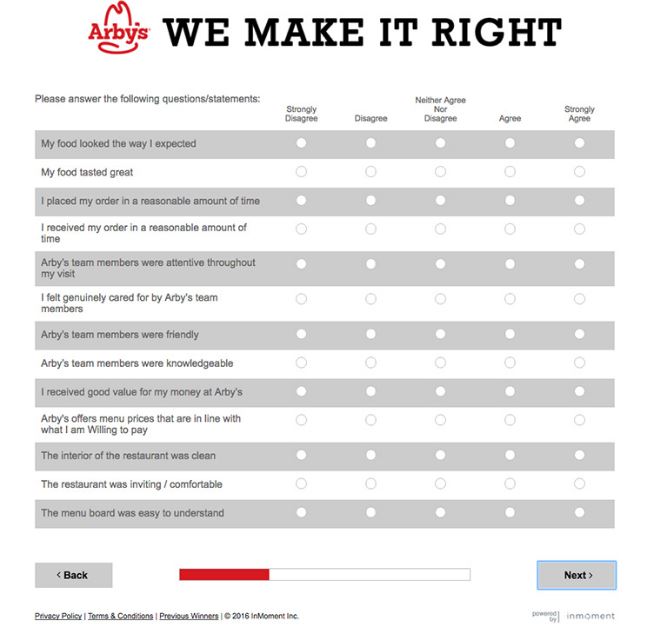 Arbys www.arbys.com/survey Questionnaire Image