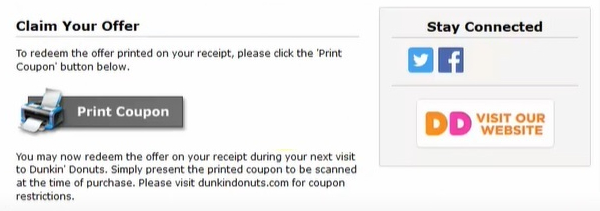 Dunkin Donuts Feedback Validation Coupon Code Image 