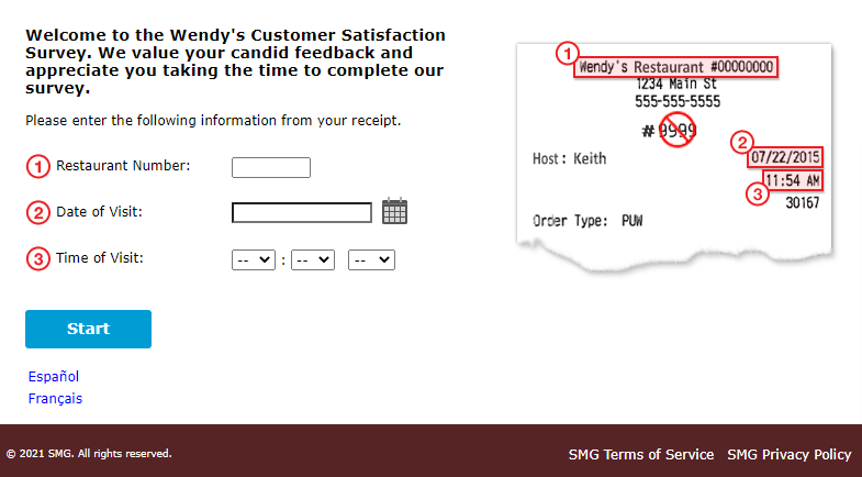 My Wendy's Customer Survey Receipt Details Image