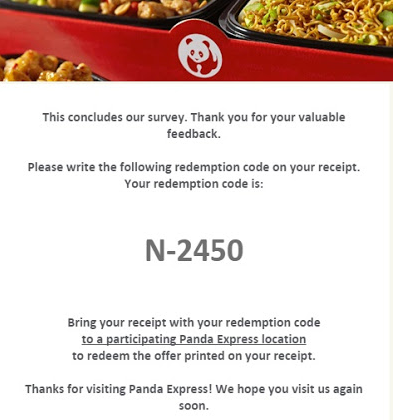 Panda Express Customer Survey Coupon Code Image