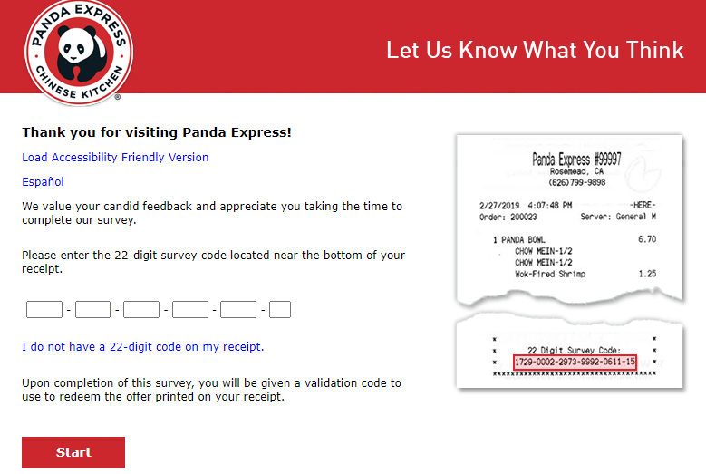 Panda Express Let Us Know What You Think Survey Image