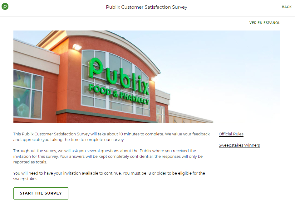Publix Customer Survey Homepage Image