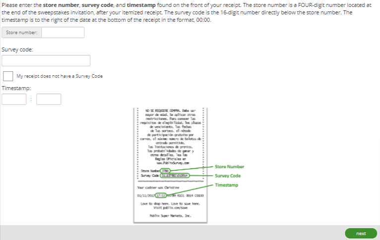 PublixSurvey Date and TimeStamp Image