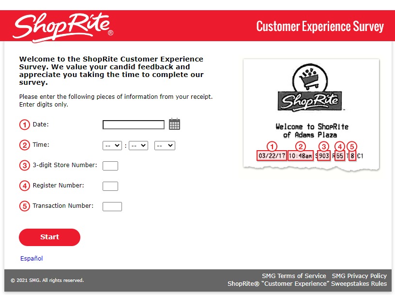 ShopRiteExperience Survey Homepage Image