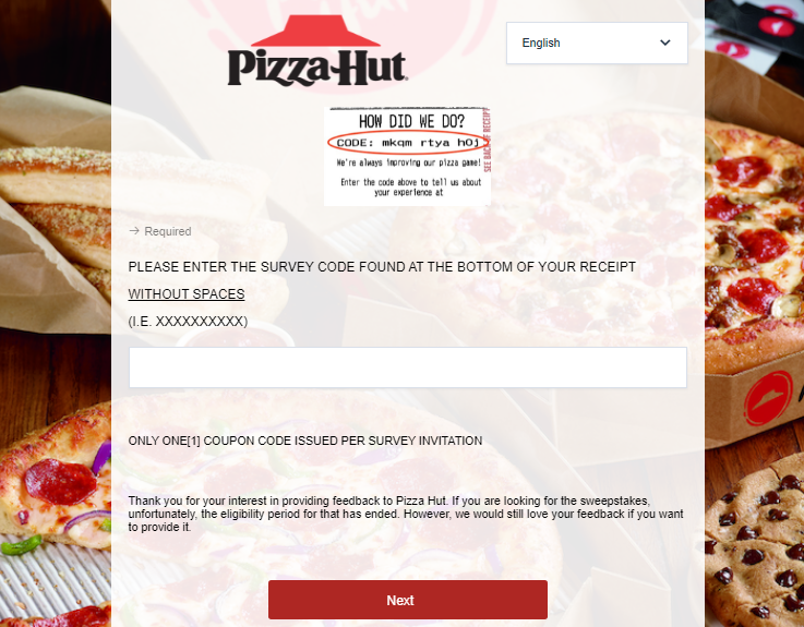 Tellpizzahut Survey Code Image