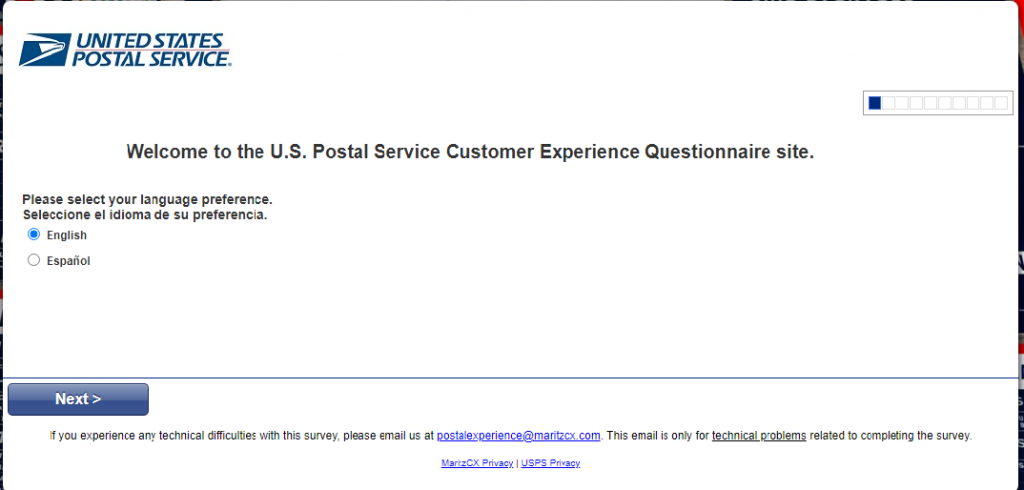 postalexperience.com/pos survey page Image