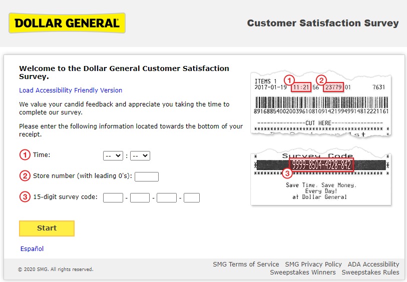 Dollar General Customer Satisfaction Survey Receipt Details Image