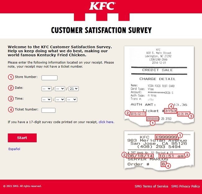 KFC Guest Experience Survey Store Number Receipt Details Image