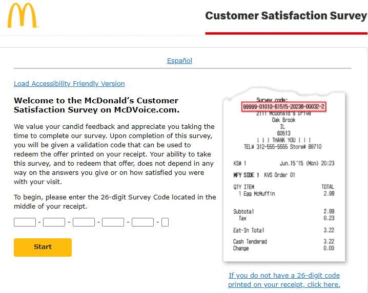 McDonald's Customer Satisfaction Survey Welcome Page Image
