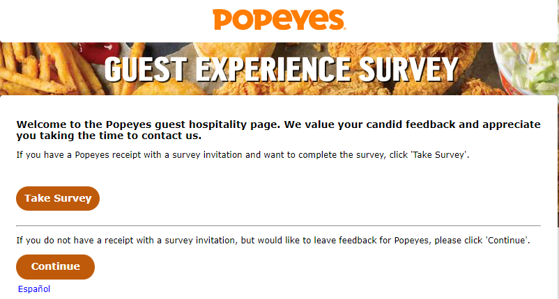 Popeyes Guest Experience Take Survey Image
