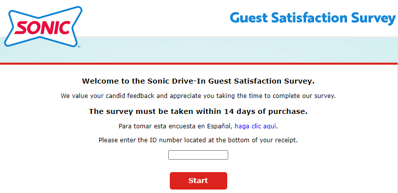 TalktoSonic Customer Satisfaction Survey Enter ID Number Image
