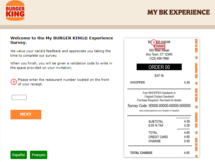 mybkexperience.com Survey Home Page Image
